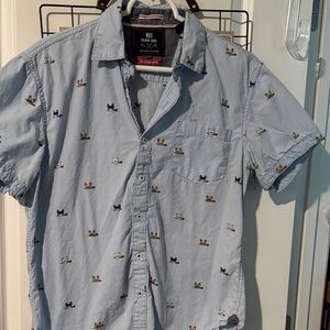 Men's Light Blue Short Sleeve Shirt with French Bulldog Print